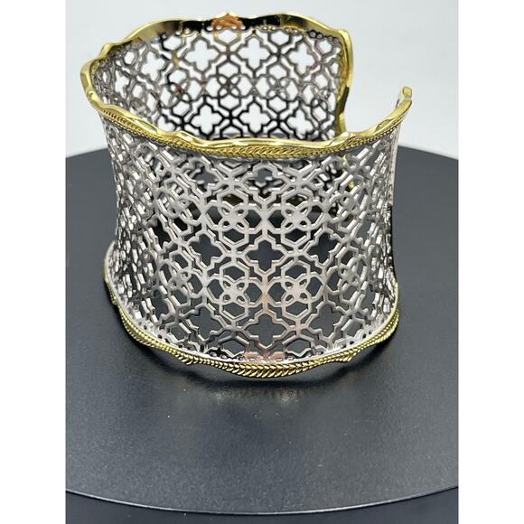 Kendra Scott Candice Two Tone Silver Gold Filigree Yellow Rose Cuff Bracelet - Picture 11 of 12